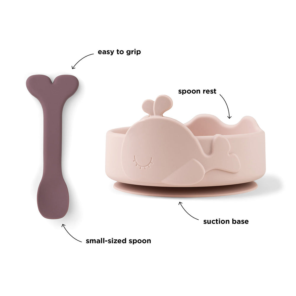 Done by Deer Silicone Stick&Stay Bowl & Baby Spoon Wally, Powder