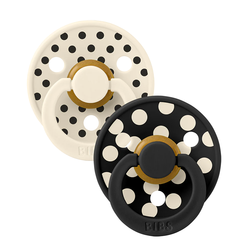 BIBS STUDIO Colour knupīšu komplekts (2 gab.) – Polka Ivory/Black