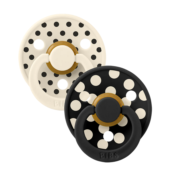 BIBS STUDIO Colour knupīšu komplekts (2 gab.) – Polka Ivory/Black