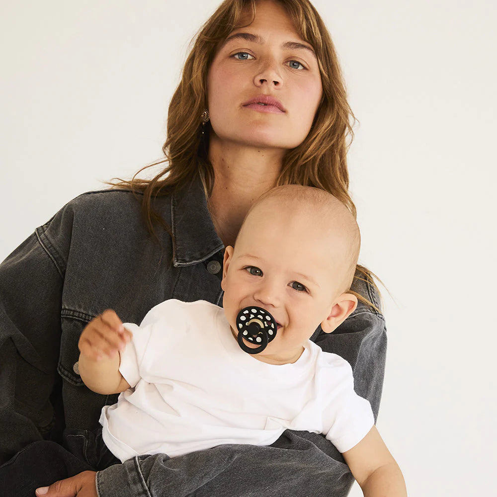 BIBS STUDIO Colour knupīšu komplekts (2 gab.) – Polka Ivory/Black