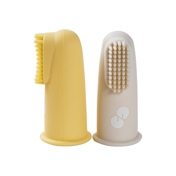 NordBaby silikona zobu birste / uzpirkstenis - Yellow/Beige
