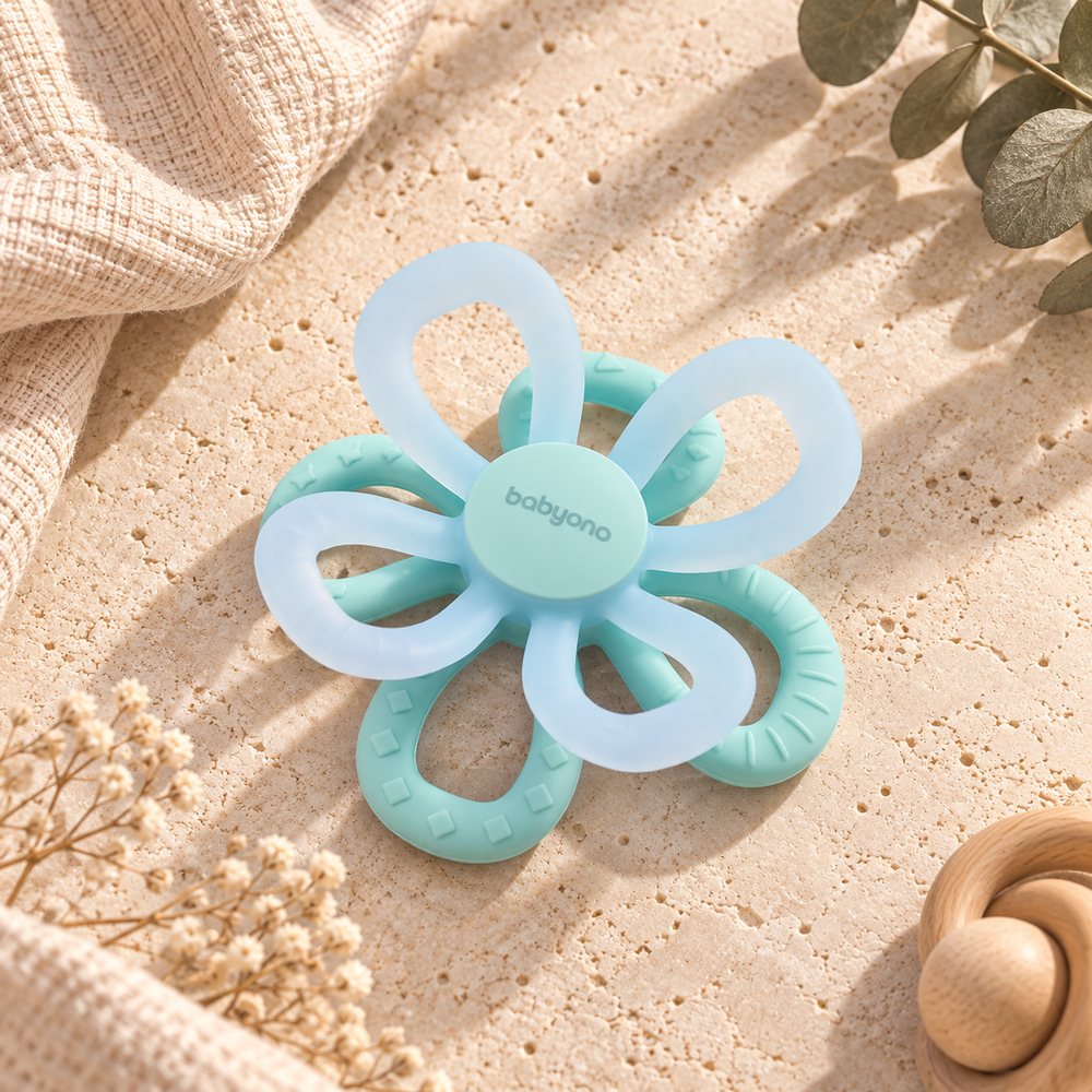 BabyOno silicone teether Flower - Blue
