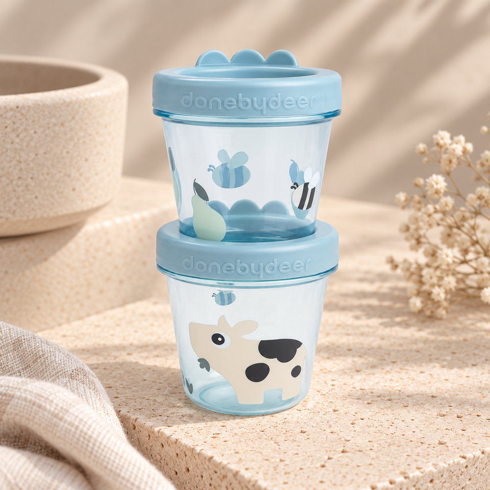 Done by Deer Baby Food Container 2-pack “Tiny farm” - Blue