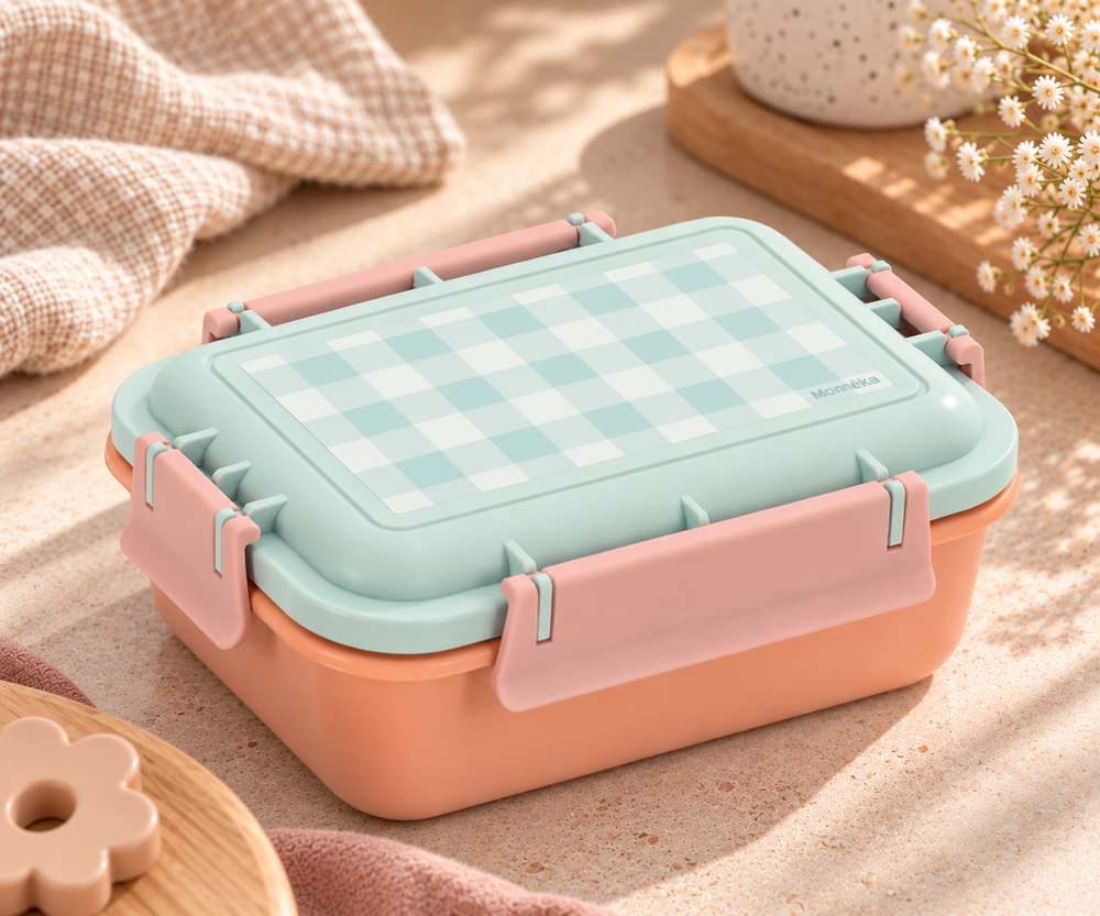 Monnëka Bento pusdienu kārbiņa “Apricot-Vichy Aqua”