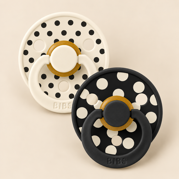 BIBS STUDIO Colour knupīšu komplekts (2 gab.) – Polka Ivory/Black
